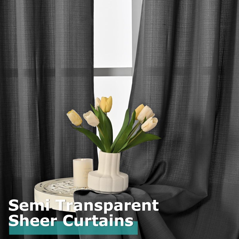 BGment Grey Short Linen Sheer Curtains for Office, Grommet Semi Sheer Light Filtering Casual Textured Privacy Curtains for Bedroom/Living Room, 2 Panels (Each 42 x 45 Inch, Grey) - Image 4